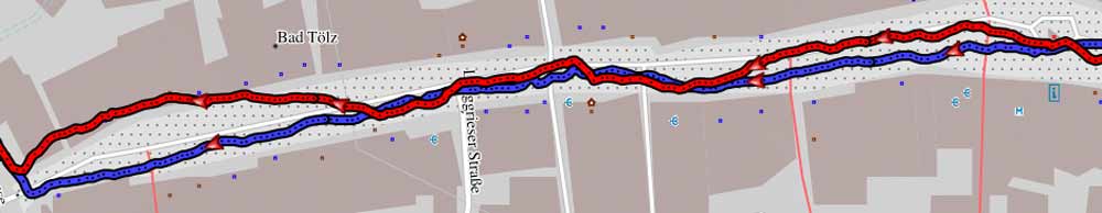 GPS-Genauigkeit: Instinct 2 (rot) vs. Grit X Pro (blau)