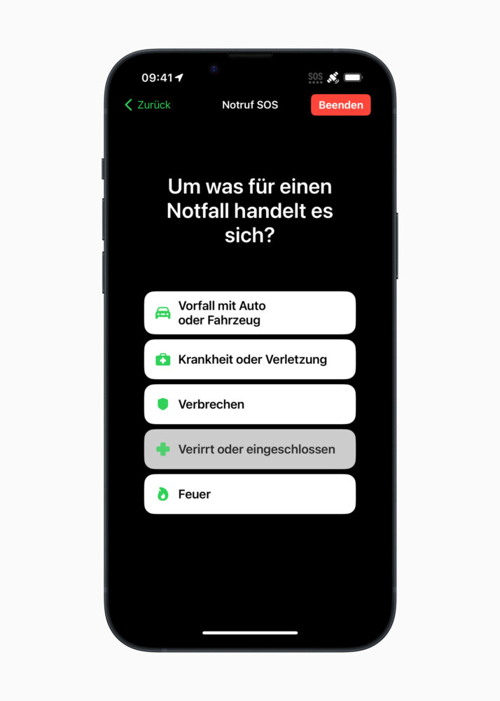 Apple Emergency SOS DE lost or trapped