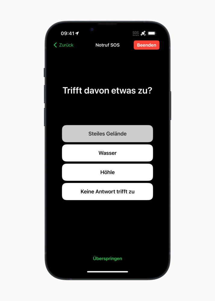 Apple Emergency SOS DE steep terrain