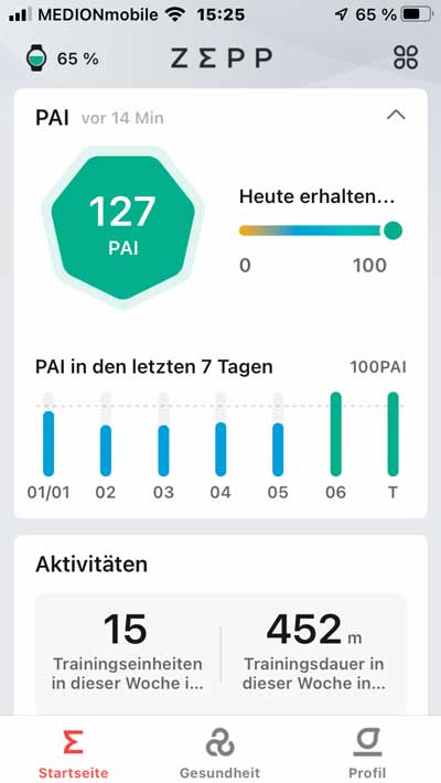 PAI Score in der Zepp App