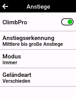ClimbPro Einstellungen