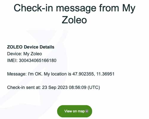 Zoleo Check-in Nachricht