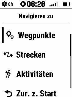 eTrex Solar Test - Ausschnitt aus der Liste mit allen Zielen