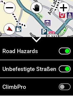Garmin Edge 1040, 840, 540 - Jetzt mit fast allen Edge 1050 Funktionen! 8 Anzeige von Gefahrenstellen und unbefestigten Straßen auf der Karte aktivieren