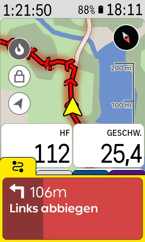 Karoo 3 - Re-Routing (rot = Route beim Abweichen)