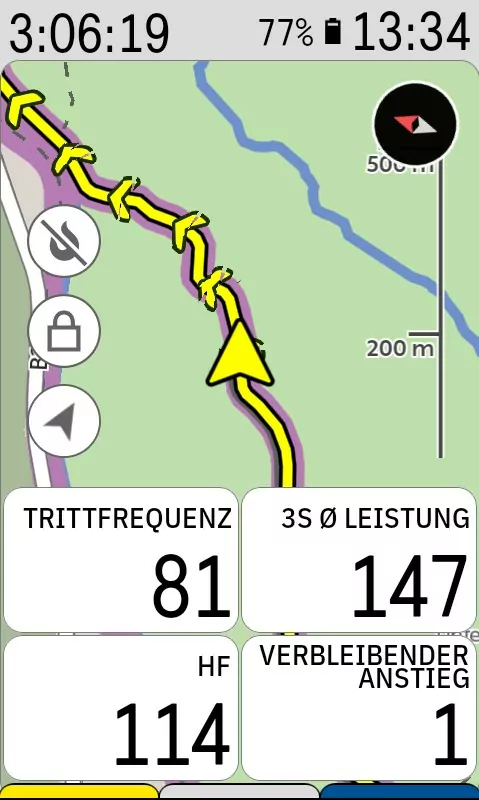 Karoo 3 - Navigieren mit der Kartenseite (gelb = Route)