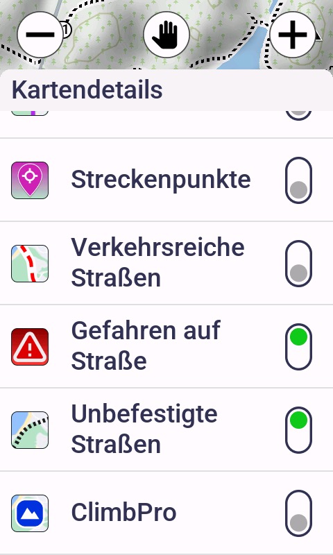 Angezeigte Kartendetails auswählen