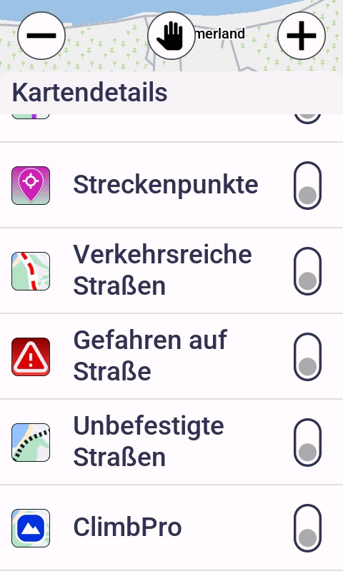 Was lässt sich auf der Karte einblenden (Auswahl)