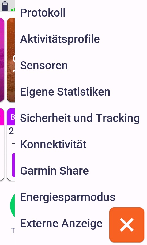 Menü mit allen Einstellungen etc.