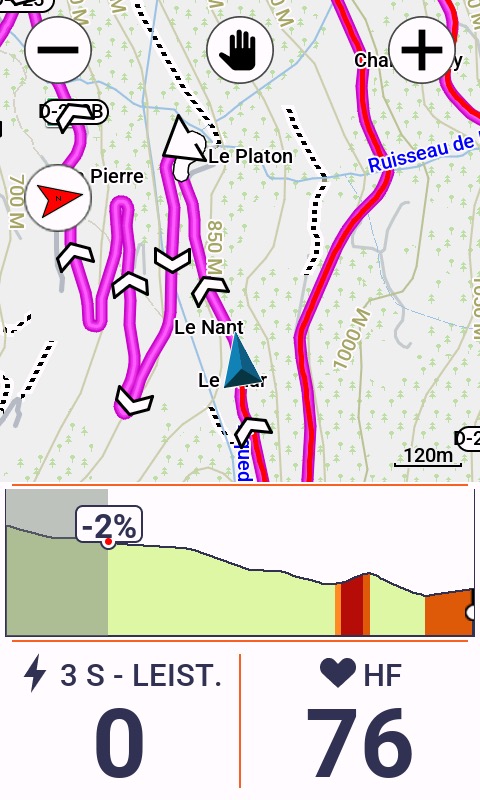 Einer Route folgen (magenta, rot = Aufzeichnung, zurückgelegte Strecke)