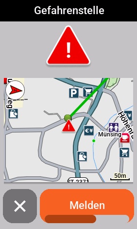 Garmin Gefahrenstellen - Road Hazards - Erfahrungen 3 Finales Melden einer Gefahrenstelle