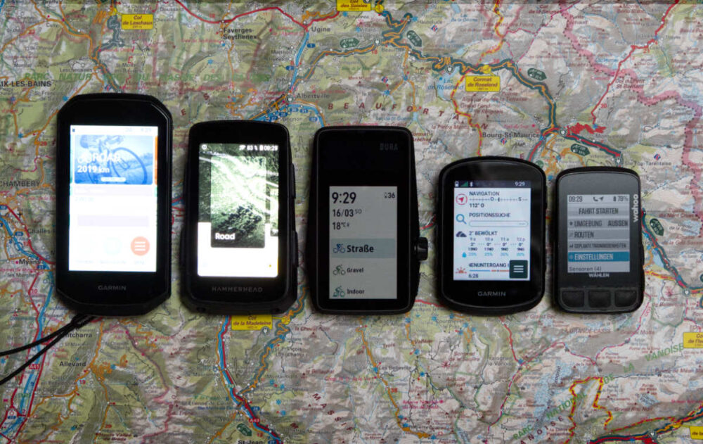 Größenvergleich (von links): Edge 1050, Karoo 3, Dura, Edge 840, Bolt v2 