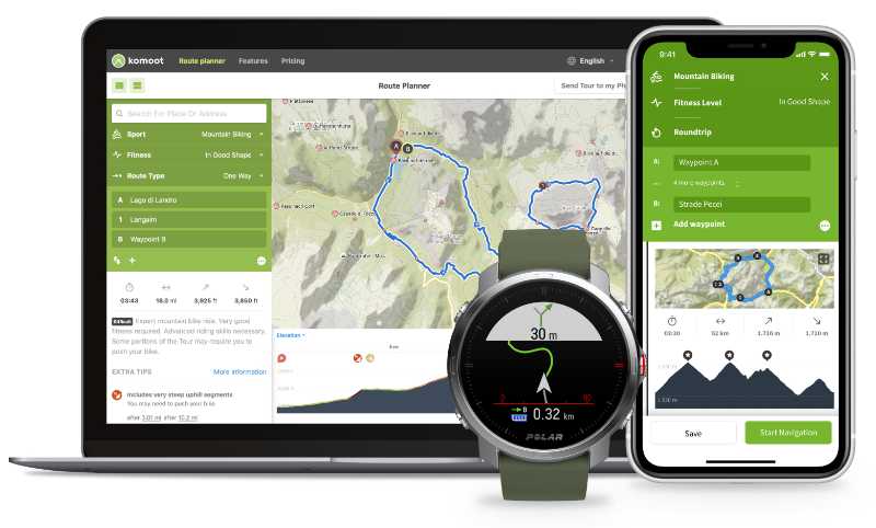 Neue komoot Nutzerinnen & Nutzer müssen zum Übertragen von Routen zahlen 1 komoot Route auf einer Sportuhr von Polar (©komoot)