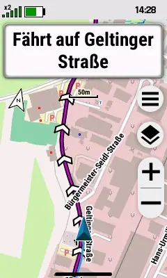 Navigation entlang Strecke