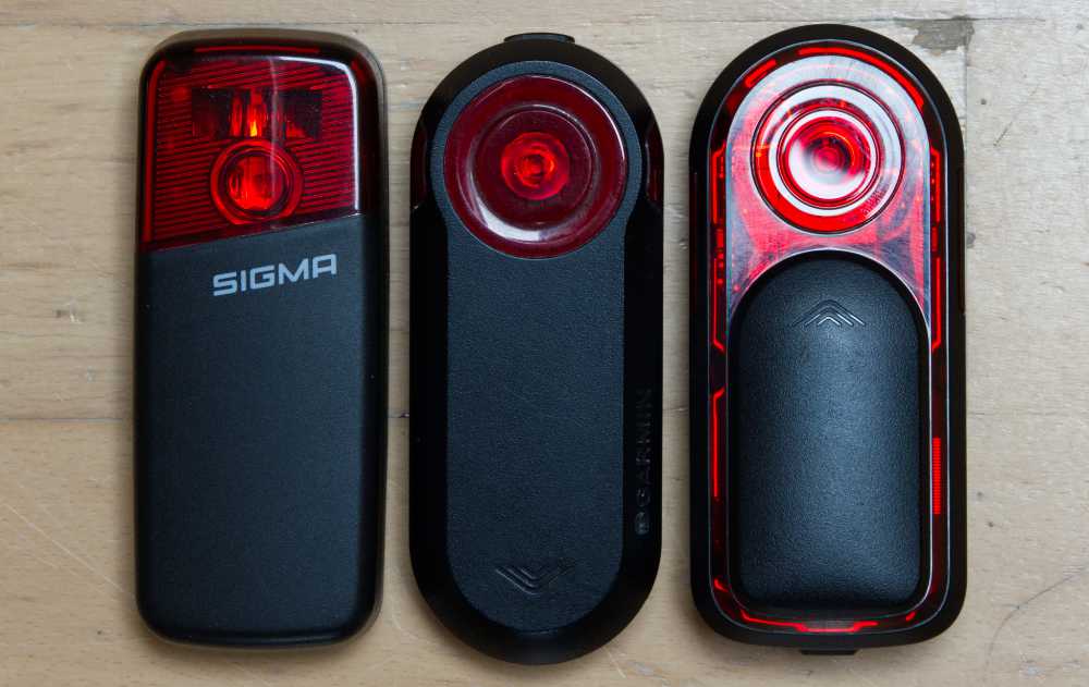 Radarsysteme (v.l.): Sigma Reco 81 - Garmin Varia RTL515 - Garmin Varia RearVue 820