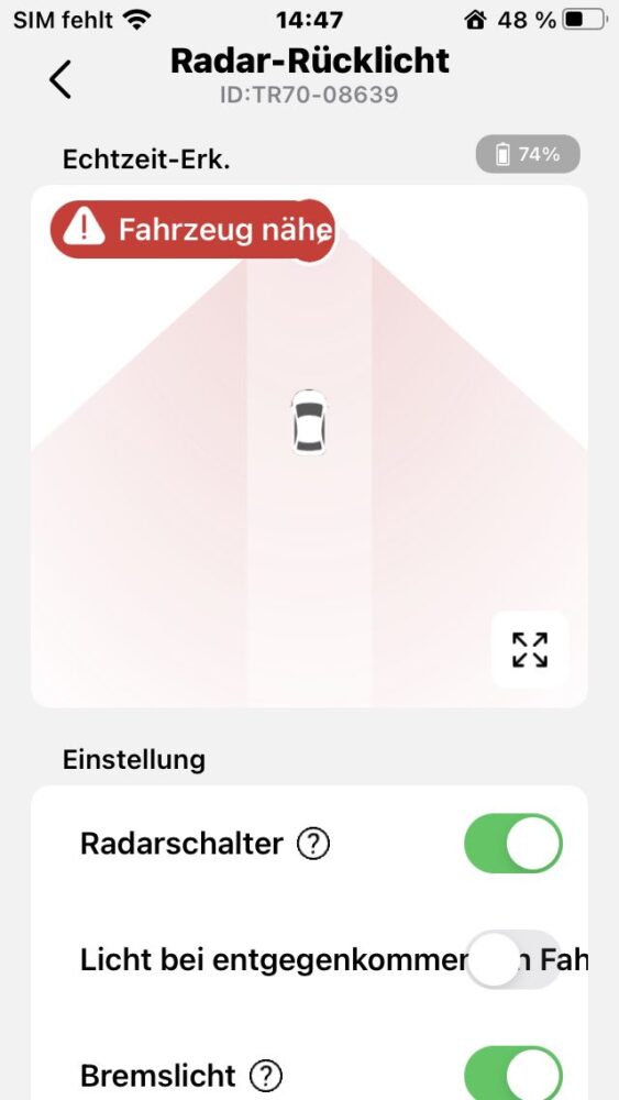 Coospo TR70 - Günstiges Radarsystem für Fahrräder im Test 6 Coospo Ride App - Fahrzeugannäherung