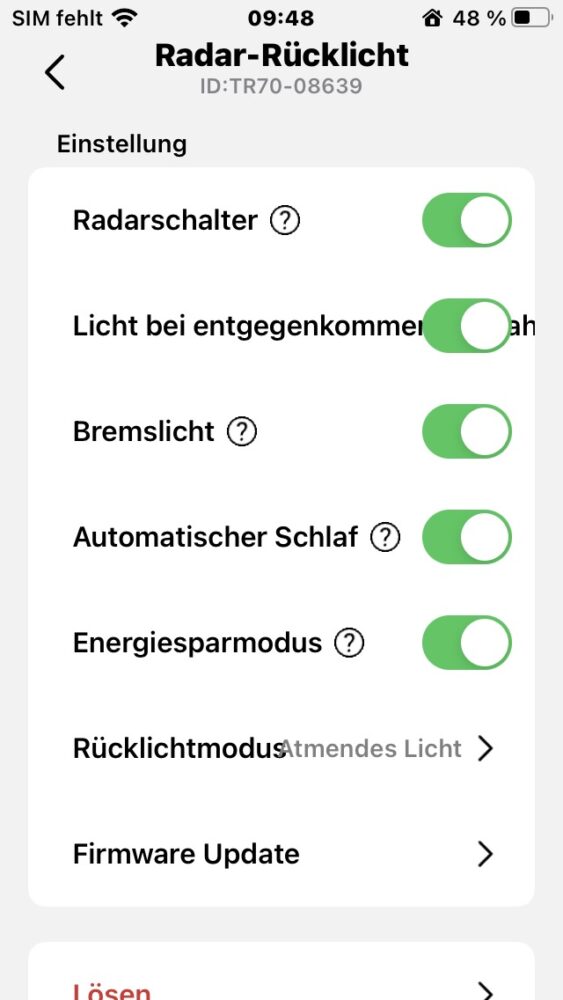 Coospo TR70 - Günstiges Radarsystem für Fahrräder im Test 4 Coospo TR70 - Konfiguration in der App