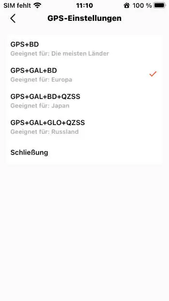 GNSS Einstellungen in der CoospoRide App