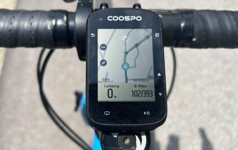 Coospo CS600 Test - Preisgünstiger Fahrradcomputer mit Karte & Navigation 3 Coospo CS600 - Kartenseite (Straßennamen ausgeblendet)