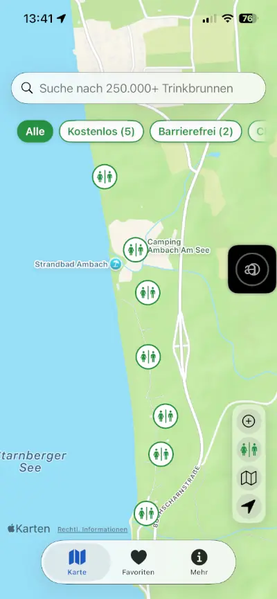 Watrify App - Trinkwasser finden - Beim Biken, Wandern, Shoppen 2 Watrify - Toilettenhäuschen in einem Freizeitgelände