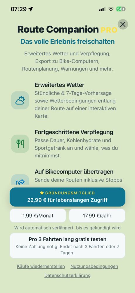 Route Companion App - Pro Funktionen