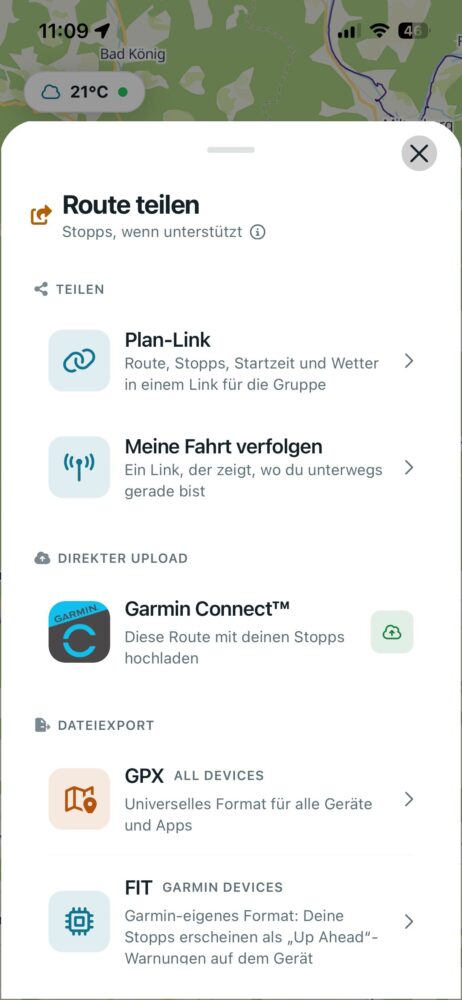 Route Companion App - Export einer Route